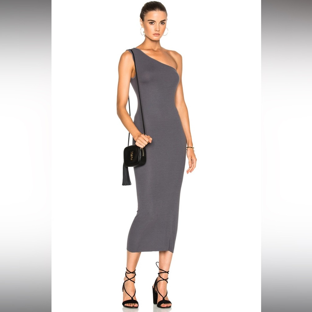 ENZA COSTA Rib One Shoulder Midi Dress Grey XS